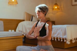 old woman in spiritual dimension of inner peace